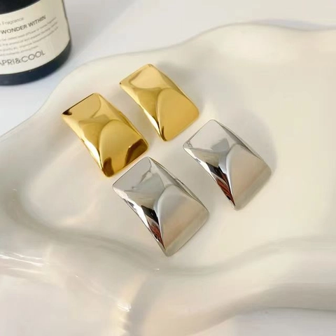 Moderne Geometrische Rechteckige Ohrstecker Für Damen 18K Vergoldeter Edelstahl Minimalistische Glatte Quadratische Kreolen Ohrringe