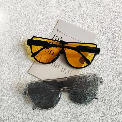Gafas De Sol Shield De Gran Tamaño Para Mujer Moda Flat Top Una Pieza Retro Protección UV400 Lentes Resina Montura Plástico