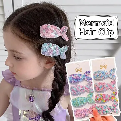 Mermaid Tail Hair Clips Sequin Glitter Gradient Color Princess Style Hairpins For Girls Toddlers Sweet Kids Hair Accessories