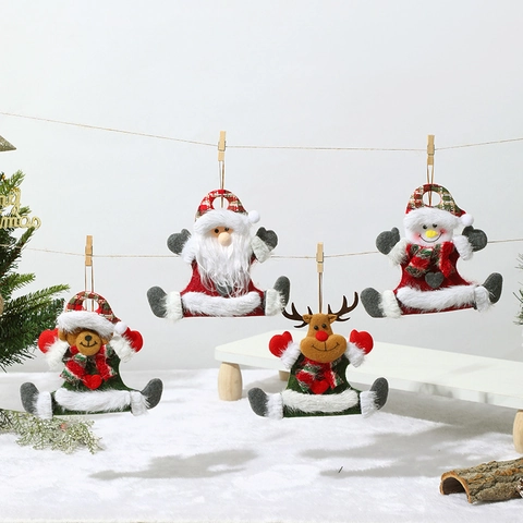 Christmas Tree Plush Hanging Ornaments Sitting Dancing Santa Snowman Reindeer Bear Dolls Felt Fabric Holiday Decoration