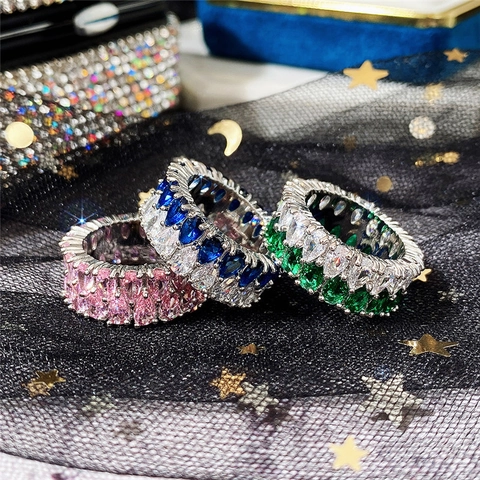 Bague Éternité En Cuivre Zircon Double Rangée Taille Poire Bijoux De Mariage Luxe Femmes