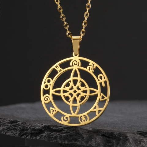 Edelstahl Hexenknoten Mystische Runen Runder Anhänger Halskette Für Herren Damen Vintage Ajouré Keltischer Schmuck Täglich Geschenk Zubehör