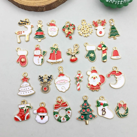 Kerst Bedeltjes Hangers Zinklegering Emaille Cartoon Kerstman Rendier Boom Sneeuwpop DIY Sieraden Maken Accessoire