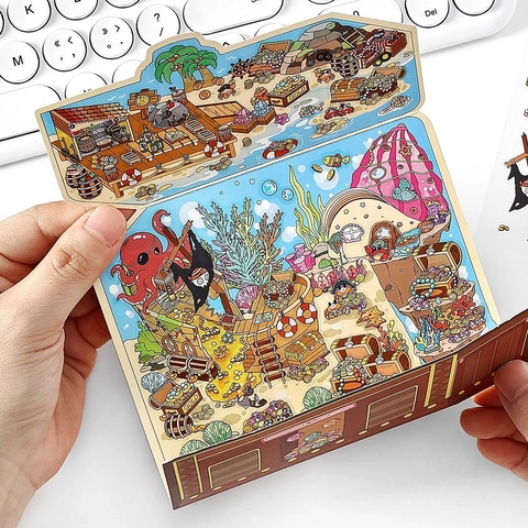 Adesivi Scena 2.5D Kit Pieghevole Fai-da-te PET Decalcomanie Decorative Temi Avventura Cartoni Animati Scrapbooking Diario