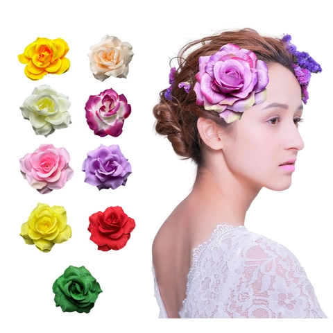 Artificial Rose Flower Hair Clip Brooch Fabric Simulation Floral Headpiece For Wedding Bridal Party Prom Elegant Accessory