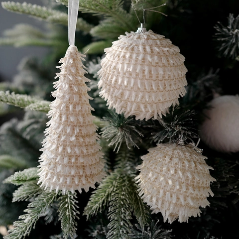 Decorazioni Per Albero Di Natale In Peluche Bianco Schiuma Pelliccia Sintetica Glitter Pendenti Appesi