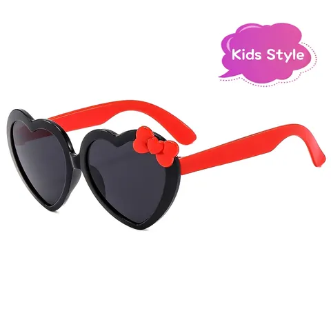 Lunettes De Soleil En Forme De Coeur Pour Enfants Avec Noeud Décor Protection UV400 Monture PC Verres AC Mode Filles