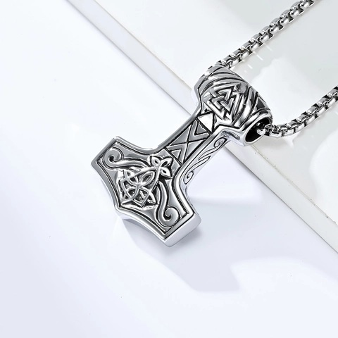 Viking Mjolnir Thor's Hammer Necklace For Men Stainless Steel Valknut Celtic Knot Pendant Nordic Retro Jewelry Gift