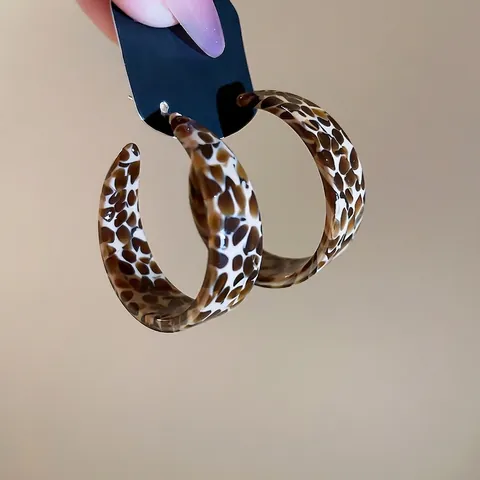 Orecchini A Cerchio A Forma Di C Con Stampa Leopardata E Perno In Argento Sterling 925 Acetato Vintage Geometrico Per Donna