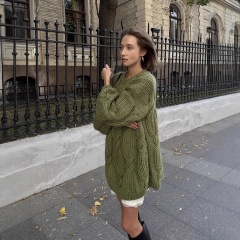 Maglione Trecce Donna Collo Alto Spesso Oversize Pullover Manica Lunga Caldo Colore Solido Moda Casual Maglieria