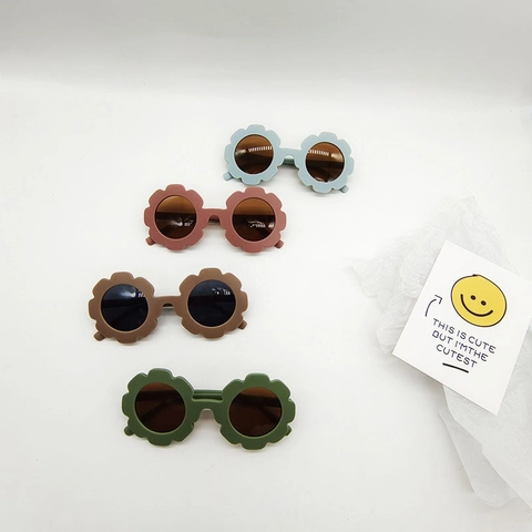 Kids Sunglasses Flower Shape Retro Matte Plastic Frame UV400 Protection Cute Korean Style For Toddlers Boys Girls