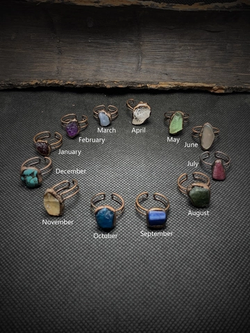 Retro Natural Raw Gemstone Open Adjustable Ring Bohemian Handmade Bronze Alloy Irregular Stone Birthstone Finger Ring Jewelry Gift For Women