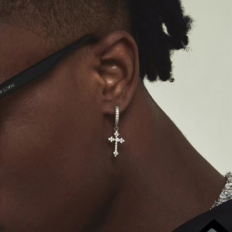 Orecchini A Cerchio Con Pendente A Croce Rame Zircone Con Perno In Argento Gioielli Hip Hop Street Per Uomo Donna