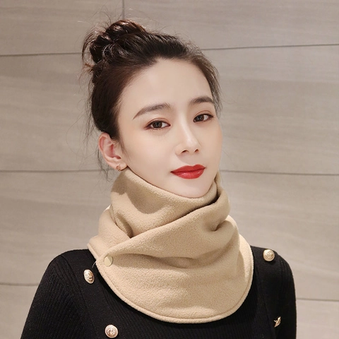 Unisex Winter Polar Fleece Neck Warmer Windproof Warm Neck Gaiter With Snap Buttons Outdoor Cycling Solid Color Scarf