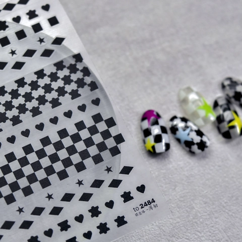 Autocollants Pour Ongles Ultra Mince Flexible Motif Damier Cœur Étoile Diamant Décoration Manucure DIY Style Minimaliste