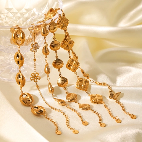 Elegante Bracciale In Acciaio Inossidabile Placcato Oro 18K Farfalla Zircone Fiore Conchiglia Catena Geometrica Gioielli