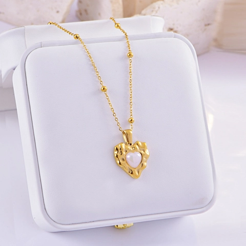 Herz Anhänger Halskette Edelstahl Perlmutt Liebe Buchstaben Gravur Schlüsselbein Kette Schmuck Für Frauen