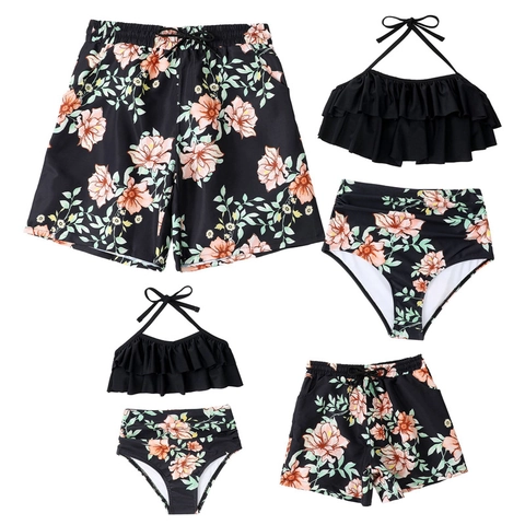 Costumi Da Bagno Coordinati Per Famiglia Stampa Floreale Tropicale Asciugatura Rapida Bikini E Pantaloncini Da Mare