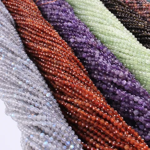 Perle Rotonde Sfaccettate Pietra Naturale Cristallo Ametista Tormalina Granato Gioielli DIY Perle Distanziatrici