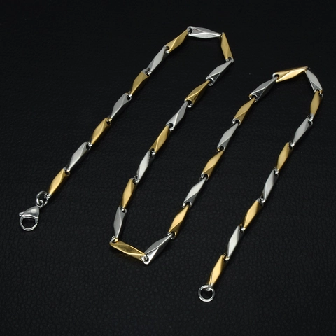 Collar De Cadena De Acero Inoxidable Chapado En Oro IP Bicolor Pulido Brillante Accesorio De Moda Hombre Mujer