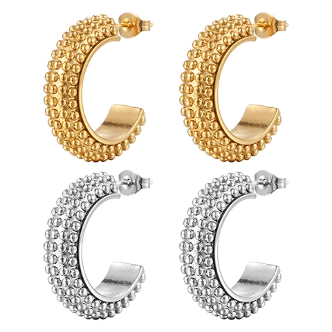 Pendientes De Aro Minimalistas En Forma De C De Acero Inoxidable Chapado En Oro De 18 Quilates Diseño Con Textura Granular