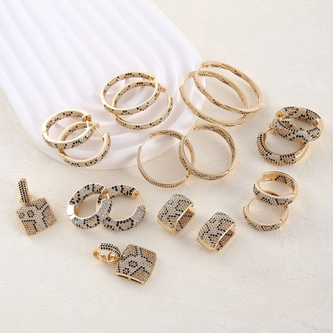 Fashion Leopard Print Hoop Earrings Gold Plated Copper Micro Pave Zirconia Snake Skin Geometric Earrings For Women Jewelry