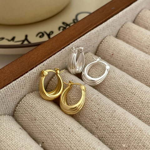 Orecchini A Cerchio A Forma Di U In Argento Sterling 925 Rigati Spessi Geometrici Minimalisti Eleganti Gioielli Per Donna Regalo Moda