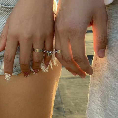 Anillos Para Parejas Atracción Magnética Corazón Aleación De Zinc Apertura Ajustable Joyería Minimalista Simple