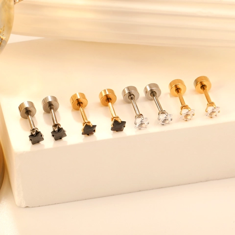 Square Cubic Zirconia Stud Earrings Stainless Steel Screw Back Minimalist Geometric Commuter Jewelry For Women Men