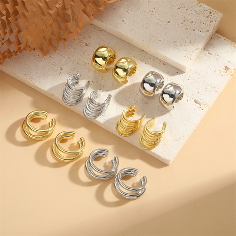 Ear Cuffs In Rame Multistrato Geometrici Con Zircone Senza Buco Gioielli Minimalisti Retro Francesi Clip Per Orecchie