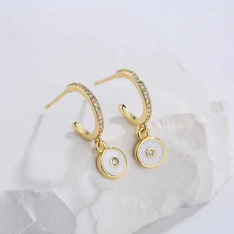 Evil Eye Hoop Ohrringe 18K Vergoldetes Kupfer Mikro Eingelegter Zirkon Bunte Emaille Anhänger Nische Design Schmuck Damen