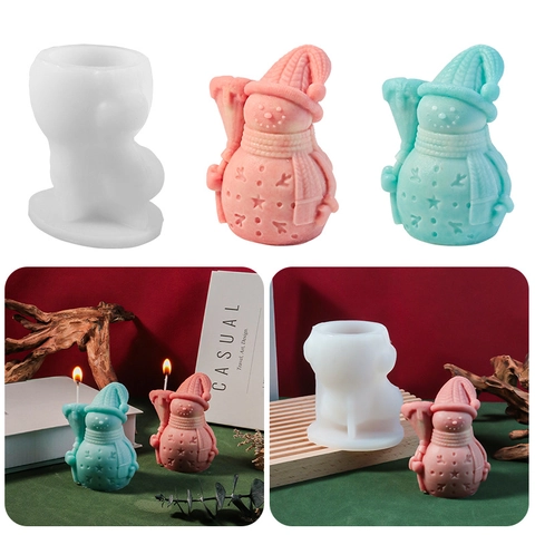 Snowman Silicone Mold DIY Candle Making Soap Plaster Tool Christmas Decoration Broom Design Handcrafted Reusable Flexible