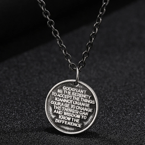 Praying Hands Pendant Necklace Titanium Steel Serenity Prayer Round Medallion Vintage Retro Hip Hop Jewelry For Unisex