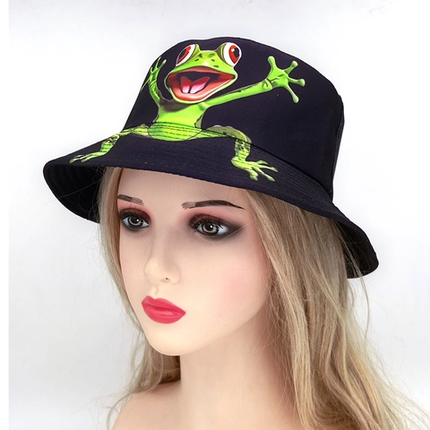 Fischerhut Mit Froschmuster Atmungsaktiver Polyester Sonnenschutz Outdoor Reise Cartoon Stil Für Damen Und Herren