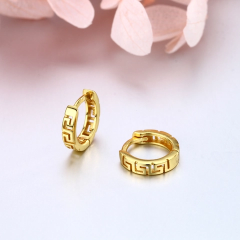 Griechische Schlüssel Creolen Hohl Geometrisches Design 925 Sterlingsilber Huggie Ohrringe Für Frauen Trendiger Retro Schmuck