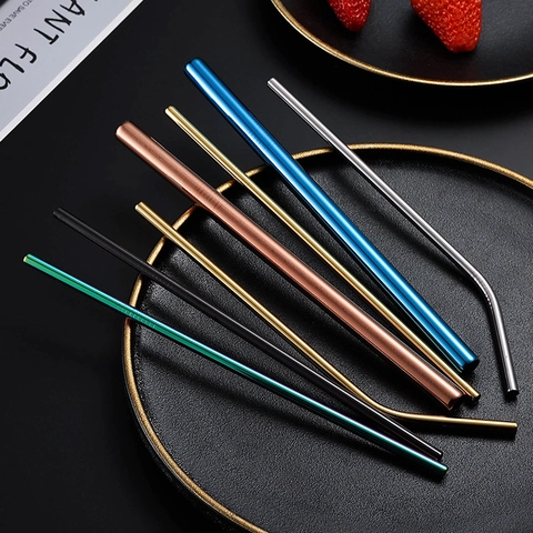 Reusable 304 Stainless Steel Drinking Straws Eco Friendly Metal Straws With Cleaning Brush For Juice Coffee Milk Tea
