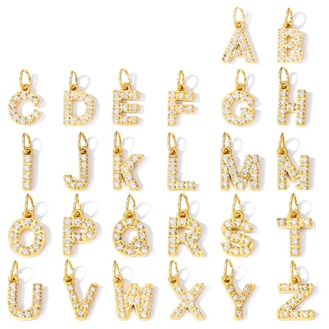 Tiny Stainless Steel Alphabet Number Heart Star Moon Charms Zirconia Iced Out Pendants For DIY Jewelry Making