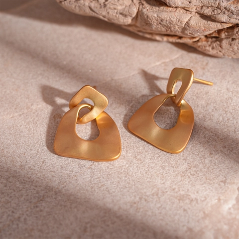 Orecchini Pendenti Geometrici Irregolari Cavi Con Perno Argento Sterling 925 Lega Oro Opaco Metallico Donne