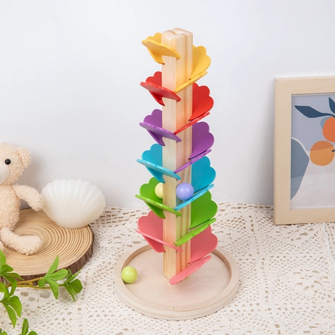 Wooden Music Tree Ball Track Toy Rainbow Petal Tower DIY Assembly Educational Sensory Game For Kids Birthday Gift