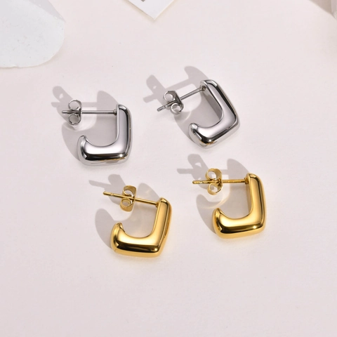 Pendientes De Botón Geométricos En Forma De J De Acero Inoxidable Minimalistas Pulidos Oro Plata Joyería Para Mujer