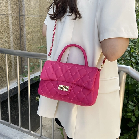 Damen Umhängetasche PU Leder Rautenmuster Kette Tragegriff Quadratisch Handtasche Trendig Street Style Elegant