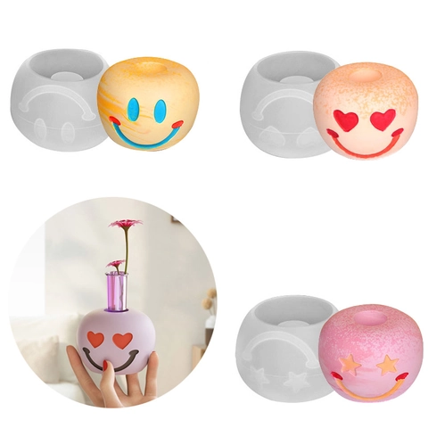 Molde De Silicona Con Cara Sonriente DIY Esfera Ojos Corazón Estrella Para Jarrón Yeso Portavelas Adorno Escritorio Decoración