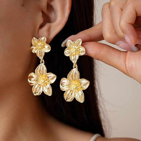 Flower Drop Earrings With 925 Sterling Silver Earring Post Metallic Alloy Dangle Minimalist Floral Jewelry For Women