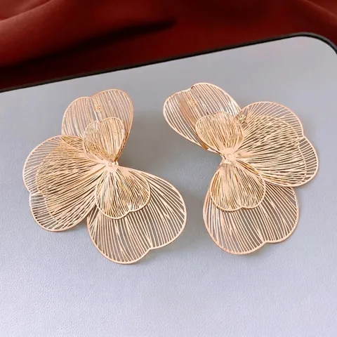 Hohle Blütenblatt Stecker Ohrringe Mit Silbernem Ohrstecker Große Übergroße Statement Goldene Metall Elegante Mode