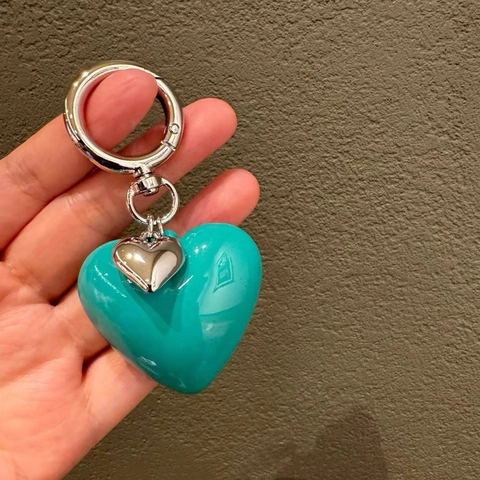 Portachiavi in Stile Coreano in Resina Lucida a Cuore Grande per Donna Ciondolo per Borsa Auto Accessorio Cuore Lucidato 3D
