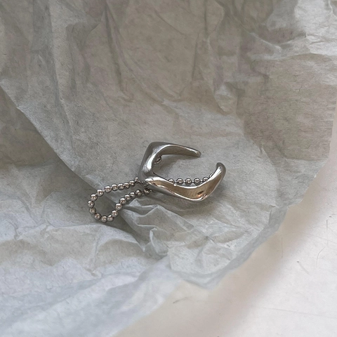 Ear Cuff Irregolare In Argento Sterling 925 Minimalista Senza Buco Orecchino A Linea Con Catena Di Sfere Per Donne
