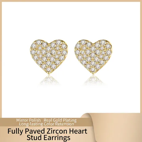 Fashion Copper Heart Stud Earrings For Women Pave Rhinestone Gold Silver Plated Dainty Heart Jewelry Accessories