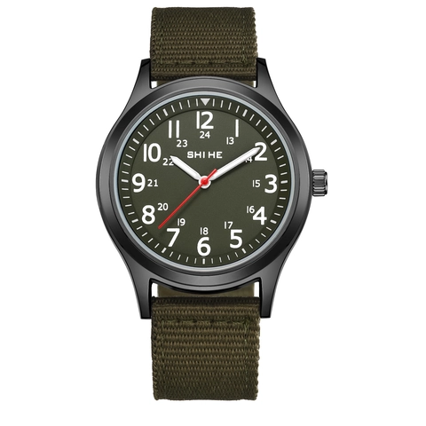 Men Quartz Watch Nylon Strap Stainless Steel Case Luminous Hands Tactical Military Sporty Style Round Dial