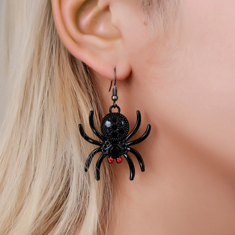 Gothic Spider Drop Earrings For Women Halloween Jewelry Alloy Rhinestone Animal Stud Earrings Personality Party Jewelry Gift
