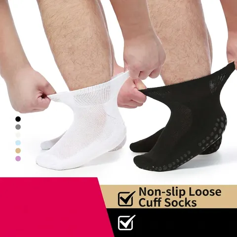 Chaussettes Diabétiques Unisexe Sans Élastique Avec Picots Antidérapants Antibactérien Chaussettes Souples Pieds Enflés